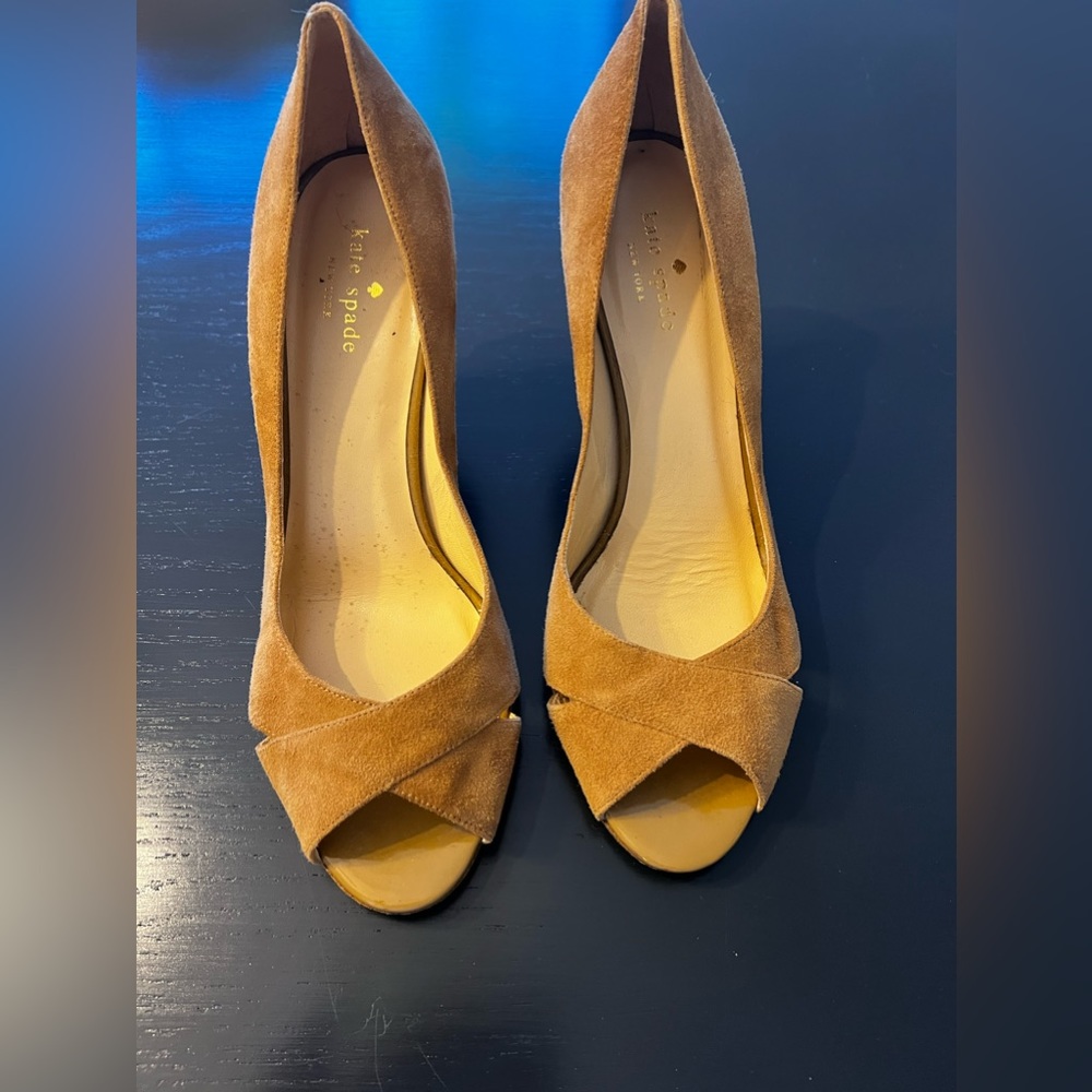 Beige suede wedges